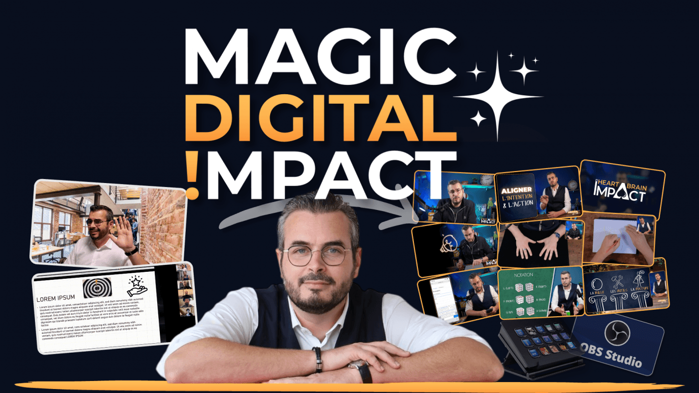 Henri Beaumont, créateur de Magic Digital Impact, entouré de captures de ses sessions